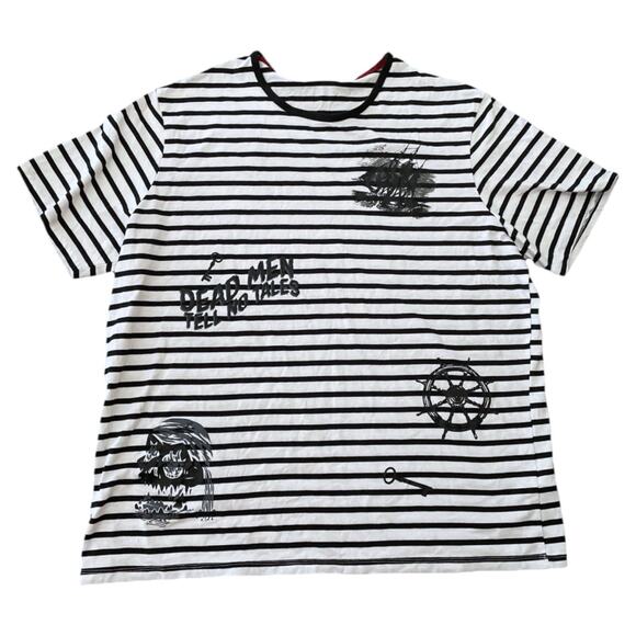 Disney xxl Pirates of The Caribbean Black White Stripe Jack Sparrow Graphic All - Picture 1 of 8